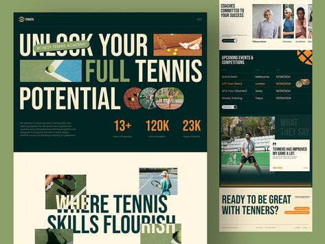 Tenners - Tennis Academy Website Exploration by Paperpillar on Dribbble Tennis Academy, Ui Ux Website, Sports Website, Happy Students, Webpage Design, Entertainment District, Sports Complex, Website Header Design, Social Media Design Graphics