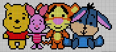 Alpha Patterns Winnie The Pooh, Winnie The Pooh Perler Bead Patterns, Winnie The Pooh Punto Croce, Best Friend Perler Bead Patterns, Winnie The Pooh Pixel Art, Modele Pixel Art, Disney Cross Stitch Patterns, Crochet Disney, Desen Anime