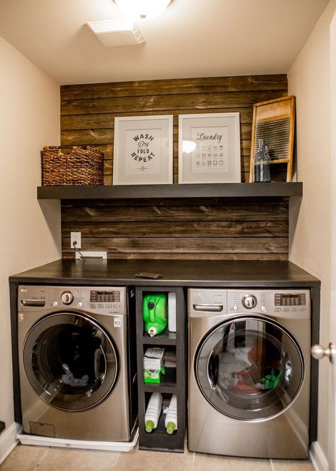 Champagne Washer And Dryer Laundry Room, Condo Laundry Room, Front Loader Laundry Room Ideas, Laundy Room, Laundry Room Update, Small Laundry Room Makeover, Stylish Laundry Room, Tiny Laundry Rooms, Dream Laundry Room