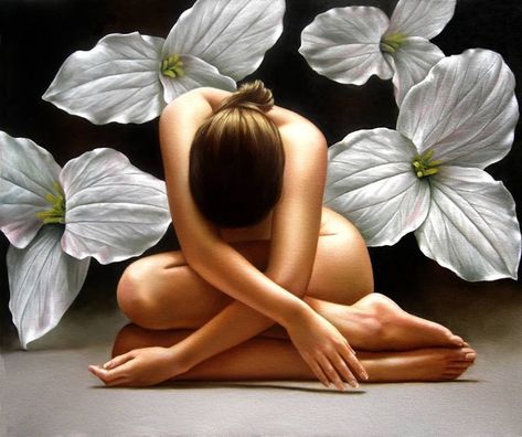 pinturas al oleo de Renso Castaneda, cursos de pintura al oleo, como pintar al oleo, aprende a pintar al oleo, cursos de pintura online Surrealism Painting, Art Oil, Oil Painting On Canvas, The National, Female Art, Art Girl, White Flowers, Surrealism, Beautiful Art