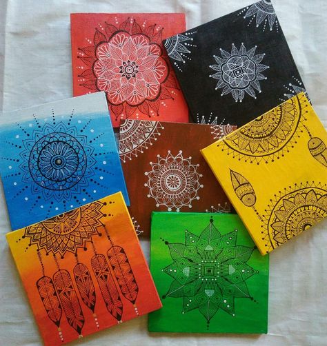 mandala paint Mandala Art On Small Canvas, Small Canvas Mandala Art, Small Mdf Board Painting Ideas, Canvas Mandala Painting, Mandala Paint, Marker Sketches, Mandala Arts, Mandala Sketch, Mini Mandala