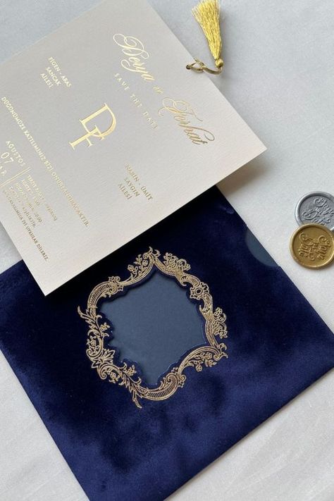 Navy Blue Velvet Invitation.#WeddingInvitations #WeddingStationery #Invitation #WeddingPlanning #CustomInvitations Velvet Wedding Invitations Luxury, Velvet Invitation Wedding, Velvet Envelope Invitation, Luxury Wedding Invitations Unique, Blue Velvet Wedding, Luxury Invitation Design, Luxury Invitation Card, Velvet Invitation, Velvet Wedding Invitations