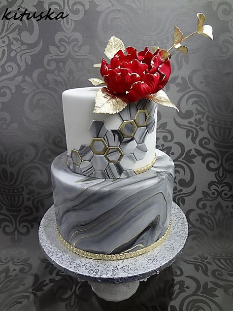 Geometric Cake, Tiered Cake, Cake Fondant, Marble Cake, Elegant Cakes, Unique Cakes, Cake Icing, Beautiful Wedding Cakes, Anniversary Cake