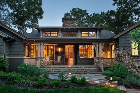 OSBORN (16) Homes That Blend With Nature, River Rock House Exterior, River House Exterior, Lake Cottage House Plans, Retreat Space, Cottage Plans, Modern Lake House, Ranch Exterior, Lake House Plans