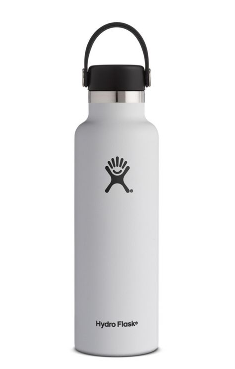 Hydro Flask - Stainless Steel Water Bottle Vacuum Insulated Standard Mouth with Flex Cap White - 21 oz. White Hydro Flask, Canteen Bottle, Hydro Flask Water Bottle, Large Water Bottle, Flask Water Bottle, Hydro Flask, Insulated Stainless Steel Water Bottle, Screw Caps, Insulated Bottle