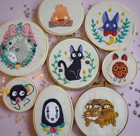 Studio Ghibli Embroidery, Ghibli Embroidery, Grandma Era, Diy Embroidery Patterns, Embroidered Art, Pola Sulam, Embroidery On Clothes, Cute Embroidery, 자수 디자인