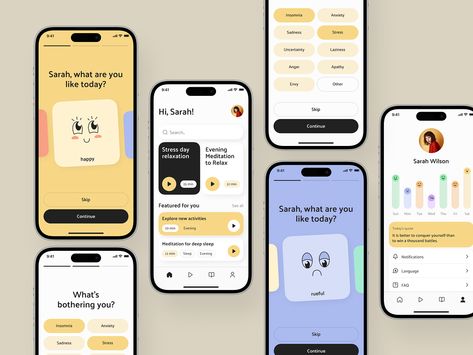 Ux Project Ideas, App Inspiration Design, Cute App Design, Interface Design Mobile, Mobile App Ui Design Inspiration, Ux Mobile Design, Modern App Design, Self Care App, Ui Mobile Design