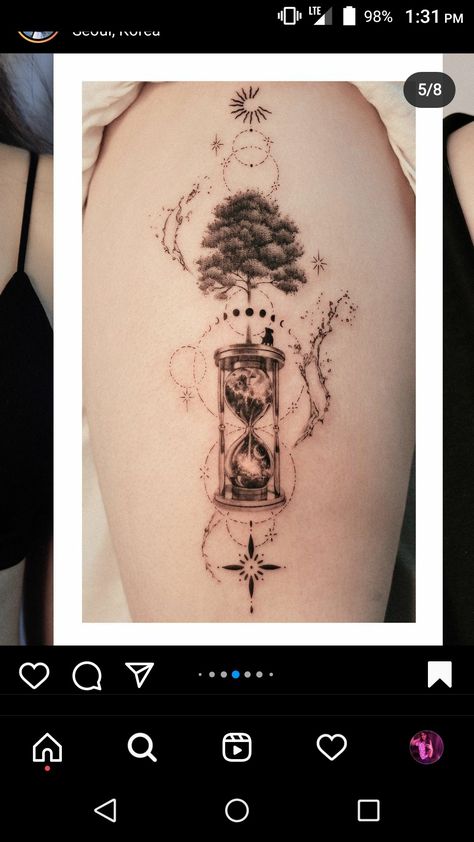 Hourglass Tattoos, Designs With Meaning, Sand Hourglass, Hourglass Tattoo, Cactus Tattoo, Tree Tattoos, Sands Of Time, Geometric Tattoos, Geometric Tattoo Design