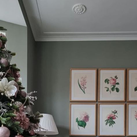 Farrow & Ball on Instagram: "Swipe to illuminate ✨ Featuring #Pigeon, a nostalgic blue grey shade, this soft living room scheme complete with pastel accessories and tree decorations is the epitome of whimsical festive charm. 📸 @elle_the_home_bird #FarrowandBall #festive #livingroom" Pigeon Farrow And Ball Living Room, Elle The Home Bird, Pigeon Living Room, Pigeon Farrow And Ball, Farrow And Ball Pigeon, Farrow And Ball Living Room, Soft Living Room, Soft Living, Pastel Accessories