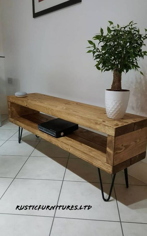 Industrial Hairpin Legs Tv Unit/tv Cabinet/chunky Rustic - Etsy Rustic Tv Unit, Reclaimed Wood Tv Stand, Rustic Bedside Table, Wood Tv Unit, Tv Unit Design Modern, Tv Stand Cabinet, Tv Stand Wood, Small Sofa, Hairpin Legs