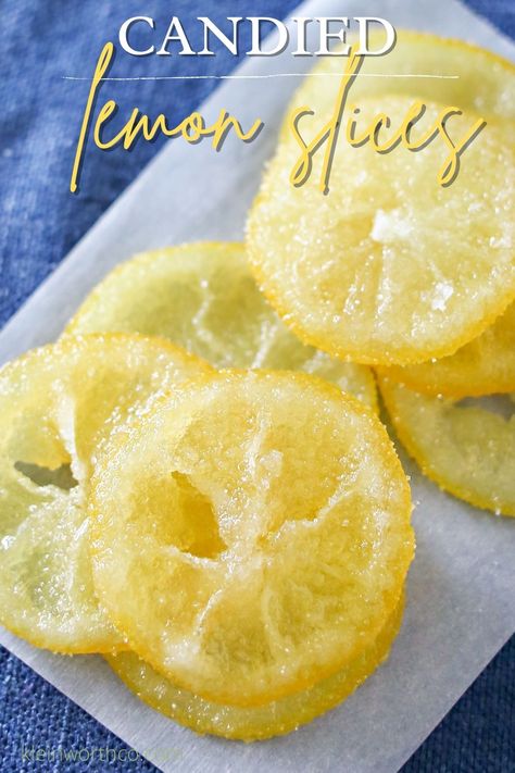 Candied Lemon Slices On Cake, Candied Lemon Slices, Grapefruit Recipes, Candied Lemon Peel, Spring Treats, Candied Lemons, Dried Lemon, Lemon Slices, Slices Recipes