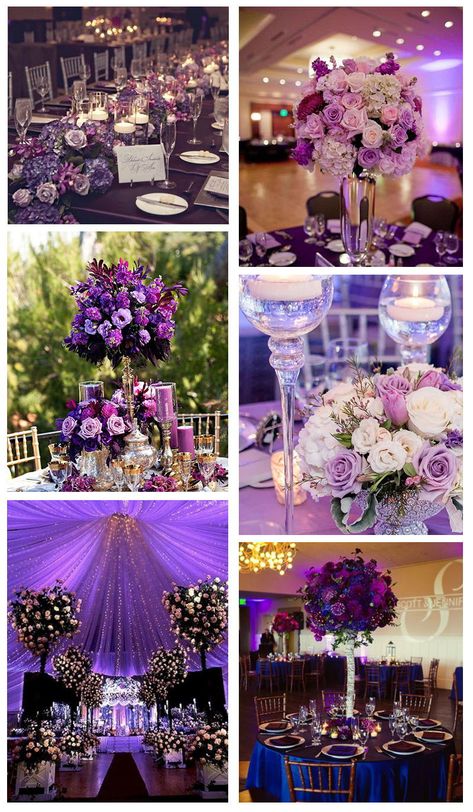 Purple Color Wedding Theme, Wedding Decor Purple And Blue, Purple Wedding Ideas On A Budget, Purple And Gold Wedding Theme, Wedding Table Settings Purple, Purple Wedding Reception Decorations, Shades Of Purple Wedding, Purple Wedding Decor, Purple Table Settings