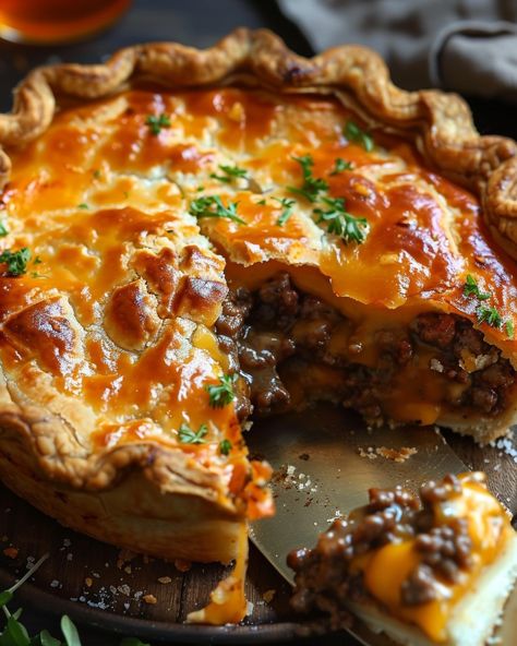 Cheeseburger Pie Pioneer Woman, Burger Ideas Creative, Cheese Burger Pie, Autumn Dinners, Bacon Cheeseburger Meatloaf, Hamburger Pie, Burger Ideas, Cheeseburger Meatloaf, Chicken Alfredo Lasagna