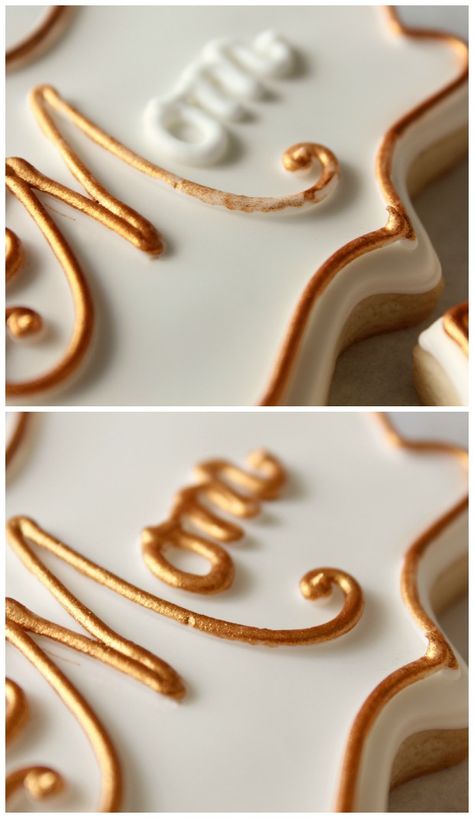 How To Use Luster Dust Royal Icing, Luster Dust Cookies, Gold Writing On Cake, Luster Dust How To Use, How To Make Gold Royal Icing, Gold Royal Icing, Gold Icing, Gold Luster Dust, Coloured Icing