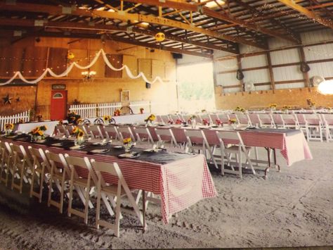 Rustic Wedding Reception in an indoor riding arena Horse Arena Wedding, Indoor Riding Arena, Equestrian Wedding, Riding Arena, Horse Arena, Riding Stables, Babymoon Photos, Barn Wedding Reception, Rustic Wedding Reception