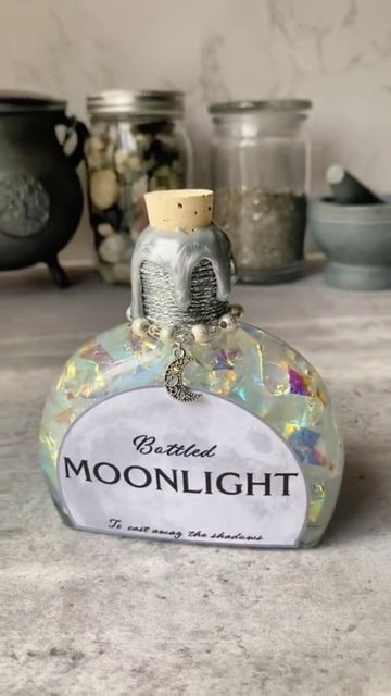 Forbidden Forest Apothecary on Instagram: "Making my Bottled Moonlight decorative potion ✨🌙✨🌙✨🌙✨🌙 Magical, decorative potions available now! #potion #potions #potionmaking #potionmaker #potionbottle #potionbottles #lovepotion #magicpotion #witchy #witch #wizard #witchcraft #witchcrafts #moonlight #moondecor #fantasyart #bookshelfdecor #snowwitch #icewitch #lunarwitch #lunarwitchcraft" Witch Jars Diy, Forest Apothecary, Diy Bottles, Witches Jar, Artificial Cherry Blossom Tree, Magic Inspiration, Craft Therapy, Lunar Witch, Potions Recipes