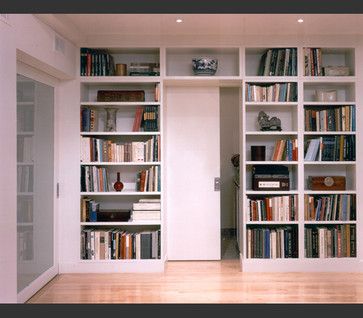 Sliding Door Bookcase, Craftsman Front Doors, Book Rooms, Floor To Ceiling Bookshelves, Bookshelf Door, Bedroom Built Ins, Living Room New York, Built In Shelves Living Room, Home Bar Rooms