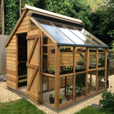 Garden design ideas: greenhouse + shed combo Greenhouse Storage, Greenhouse Shed Combo, Shed Landscaping, Outdoor Greenhouse, Greenhouse Shed, Plants Growing, Backyard Greenhouse, Greenhouse Plans, Backyard Sheds