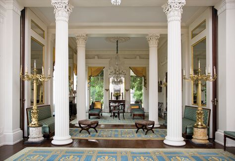 www.eyefordesignldf.blogspot.com: Antebellum Interiors With Southern Charm ,Ya'll Antebellum Homes Interior, Antebellum Home, Greek Revival Architecture, Southern Home Interior, Southern Mansions, Southern Plantations, Interior Columns, Antebellum Homes, Southern Homes