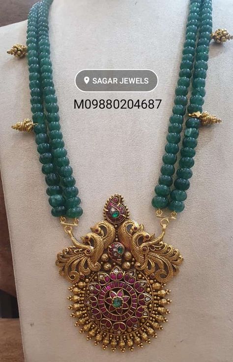 Layered Beads Necklace Indian, Green Pumpkin Beads Jewellery Indian, Ruby Mala, Beads Haram, Beaded Wedding Jewelry, Green Choker, Pumpkin Beads, Kids Gold Jewelry, Simple Beaded Necklaces