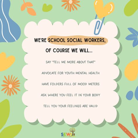 We're school social workers, of course we're going to want to celebrate during National School Social Work Week!  🙌 Join us in acknowledging and thanking school social workers, including the SEWI clinical team, for the invaluable roles they play in student well-being and success.   #SEWI #MSW #SocialWork #schoolsocialwork