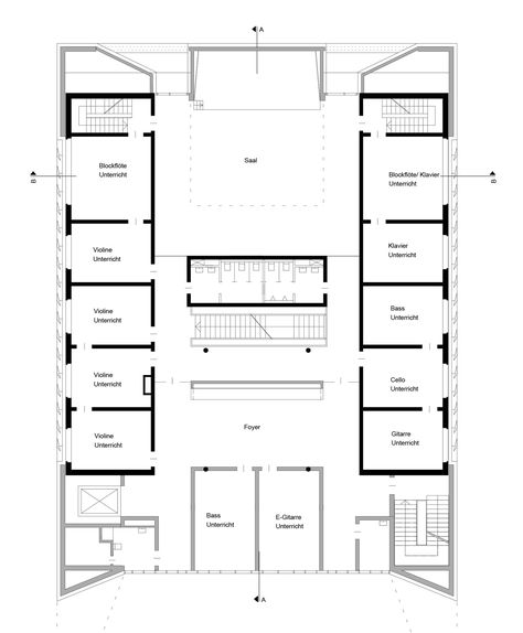 Gallery of Public Music School / Wulf Architekten - 6 Music School Architecture Plan, Music School Plan, Music School Design, School Building Plans, School Floor Plan, Music Institute, School Building Design, School Site, Complex Design