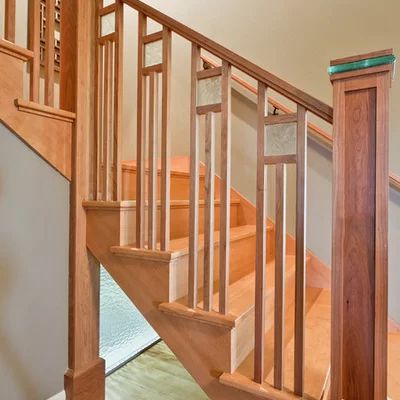 Modern Craftsman Design - Craftsman - Staircase - Seattle - by Gauge Design Group | Houzz Craftsman Stairs, Wooden Staircase Railing, Craftsman Staircase, Walnut House, Free Floor Plans, Painted Staircases, Craftsman Decor, Staircase Railing Design, Oak Interior