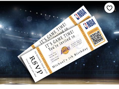 Nba Party, Nba Tickets, Harry Potter Birthday Invitations, Basketball Tickets, Lakers Game, Lakers Basketball, Game Tickets, Basketball Birthday, Invitation Party