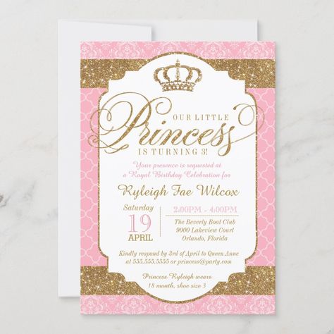 Royal Baby Shower Invitation, Pink Gold Birthday, Princess Baby Shower Invitation, Royal Pink, Princesa Real, Royal Baby Showers, Custom Baby Shower Invitations, Gold Baby Shower, Pink Baby Shower Invitations