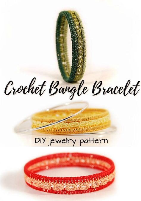 Crochet Bangles, Hand Forged Jewelry, Crochet Bracelet Pattern, Diy Bangle Bracelets, Solitaire Diamond Pendant, Crochet Bracelet, Make Your Own Jewelry, Handmade Bangles, Bangle Designs