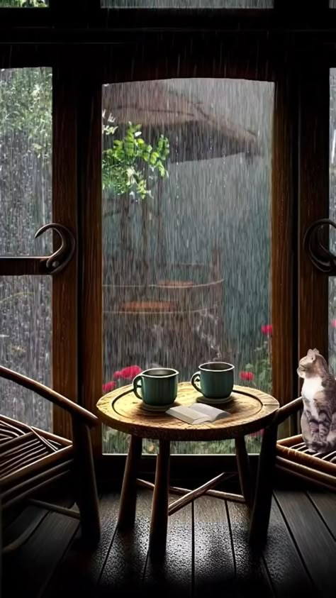 Morning Rain Aesthetic, Coffee In The Rain, Coffee And Rain, Rain Morning, Good Morning Rain, Rain Coffee, Rainy Day Photography, Rain And Coffee, Rain Window