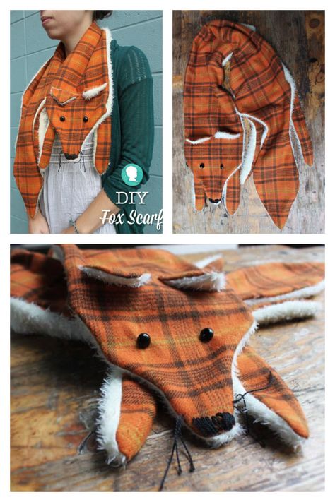 DIY Fabric Fox Scarf Free Sewing Pattern | Fabric Art DIY Fox Scarf Pattern, Fox Sewing, Fox Sewing Pattern, Scarf Sewing Pattern, Fabric Art Diy, Sewing Scarves, Fleece Projects, Fox Scarf, Fox Crafts