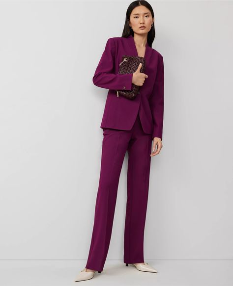 The High Rise Skinny Trouser Pant in Bi-Stretch Plum Work Outfit, Ivory Suit Women Outfit, Plum Suit For Women, Fall Suits Women, Women’s Pant Suit, Purple Work Outfit, Burgundy Suit Women, Purple Suit Women, Power Suits For Women