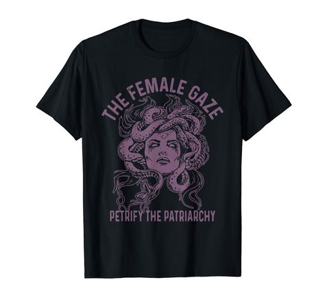 PRICES MAY VARY. The female gorgon fo Greek mythology calls all witches to gather together this Halloween. Black and white pop art of retro vintage wiccan goth woman cartoon with snake like flowing hair and feminist slogan design. Funny feminism, gothic, horror, occult, punk, esoteric, biker, emo, Halloween costume and witchcraft gifts and wiccan clothing. Lightweight, Classic fit, Double-needle sleeve and bottom hem Female Gorgon, Punk Black And White, Emo Halloween, The Female Gaze, Wiccan Clothing, Feminist Slogan, Woman Cartoon, Female Gaze, Svg Ideas