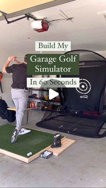 Andrew Train, Realtor 🏡 on Instagram: "🚫 No more shanks this year boys, here's how I built my budget garage golf simulator ⛳️🏌️  How much it cost ⬇️  Skytrak Launch Monitor $1,000 Sigpro Softy Hitting Strip $250 Sporina SPG-7 Golf Net $290 Artificial Turf $50 Adhesive Glue $50 Wood Base/Sides $30 Foam Tiles $40 Rubber Tiles $40  DM me with any questions, get rid of your slice 2024 ✅  --- #diygolfsimulator #golfsimulator #garagegolf #golflife #golftips #drivertips #golf #diy #theboys #golflesson" Diy Golf Putter Stand, Golf In Garage, Garage Golf Organization, Diy Indoor Golf Simulator, Golf Simulator Room Garage, Golf Simulator Garage Diy, Diy Golf Mat, Golf Set Up, Backyard Golf Simulator