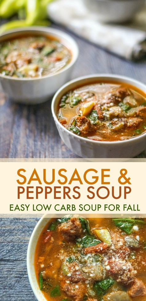 Sausage And Pepper Soup, Soup For Fall, Low Carb Soup Recipes, Sausage Peppers, Chile Recipes, Paleo Soup, Banana Peppers, House Guests, Pepper Soup