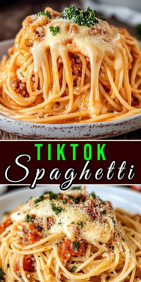 Discover the TikTok-famous Spaghetti Recipe 🍝✨ Cheesy, creamy, and bursting with flavor, this viral sensation is a must-try for any pasta lover. Perfect for your next dinner! 🧀🔥 #TikTokRecipes #SpaghettiLovers #ViralFood #PastaNight Adding Cream Cheese To Spaghetti Sauce, Three Cheese Pasta Sauce, Spaghetti Sauce Meals, Spaghetti Noodle Dinner Ideas, Spaghetti With Spinach And Tomatoes, Spaghetti For 20 People, Spaghetti And Alfredo Sauce Mixed Pasta, Fancy Spaghetti Recipes, Spagetti Os