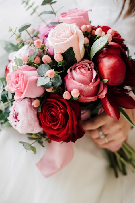 pink and red wedding rose bouquet Pink Rose Wedding Bouquet, Sleeping Beauty Wedding, Vintage Garden Wedding, Peony Bouquet Wedding, Red Bouquet Wedding, Red Bouquet, Wedding Bouquets Pink, Red And Pink Roses, Rose Wedding Bouquet