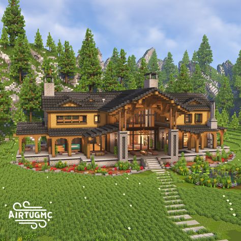 Minecraft Modern Mansion, Big Minecraft Houses, Château Minecraft, Minecraft Cabin, Modern Minecraft Houses, Minecraft Welten, Ewolucje Eevee, Minecraft Mansion, Minecraft Interior Design