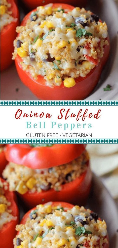 Vegetarian Stuffed Peppers, Quinoa Stuffed Peppers, Vegetarian Quinoa, Tasty Vegetarian Recipes, Peppers Recipes, Quinoa Recipes, Idee Pasto Sano, Vegetarian Dinner, Vegetarian Recipes Healthy