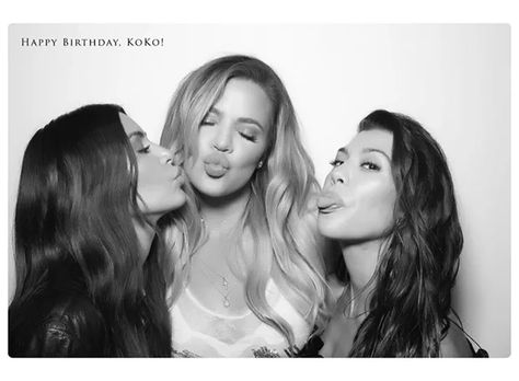 Khloe Kardashian poses in the photo booth with sisters Kim and Kourtney Robert Kardashian Jr, Khloe Kardashian Photos, Babys 1st Halloween, Kim And Kourtney, 1st Halloween, Robert Kardashian, Bruce Jenner, Jenner Family, Tristan Thompson