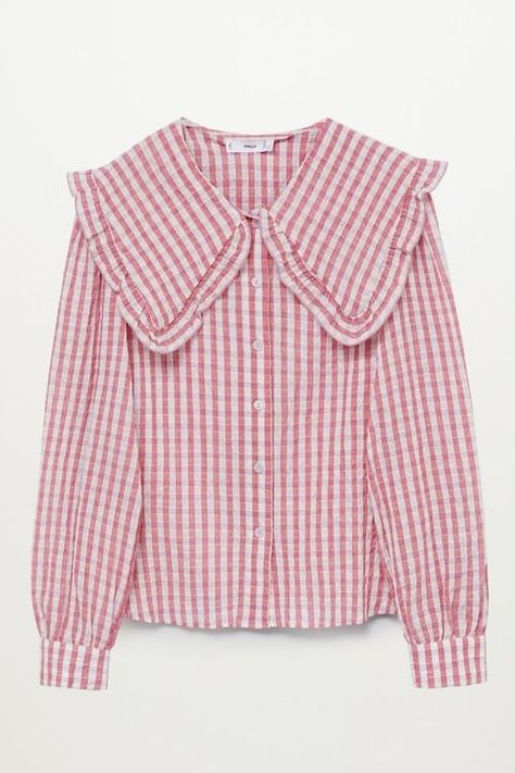 Big Collar Shirts Collar Blouse Outfit, Joanie Clothing, Ruched Blouse, Chemise Rose, Cotton Shirts Women, Big Collar, Gingham Shirt, Ruffle Shirt, Collar Blouse