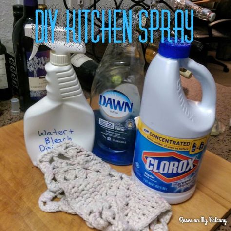 Bleach Cleaning Solution Spray Bottle, Homemade Bleach Cleaner, Dawn Cleaner, Disinfecting Spray, Homemade Bleach, Homemade Cleaner, Homemade Cleaners Recipes, Homemade Cleaning Supplies, Kitchen Spray