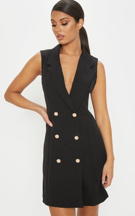 Black Sleeveless Blazer Dress Steal all the stares this weekend doll with this stunning blazer dr... Blazer Dress Black, Suit Dress Women, Sleeveless Blazer Dress, Blazer And Dress, Black Blazer Style, Black Blazer Dress, Dress Stole, Button Shawl, Shawl Collar Blazer