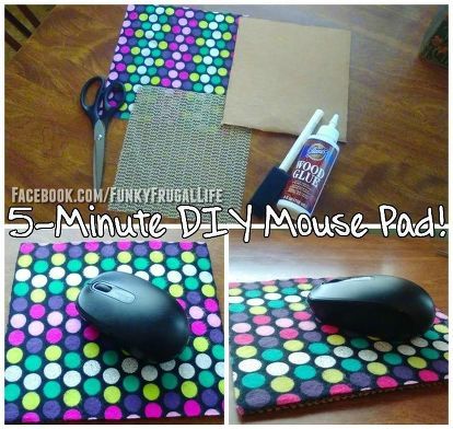 After having an optical mouse sitting in a drawer for months, I stumbled across it and realized I needed a mouse pad.. so I went hunting for supplies around my house! This is a fun project, even for your kids to make :) I didn't buy anything new for this project.. just found a piece of corrugated cardboard, leftover fabric from another project, and an old piece of shelf liner from an unused top shelf - all that I cut to about 7"x7" (the fabric I cut about an inch larger to allow roo… Diy Mouse Pad With Wrist Rest, How To Make A Mouse Pad, Home Decor Craft Ideas Easy Diy Projects, Mouse Pad Ideas, Mouse Pad Diy, Diy Desk Organization, Diy Mouse Pad, Diy Mouse, Decorative Mesh Wreaths