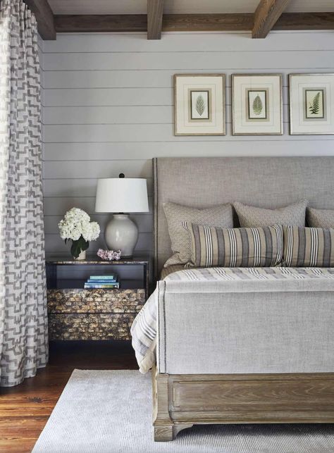 Step into a Florida beach house escape with drool worthy interiors Sherwin Williams Grey, Italian Villa Interior Design, Make A Room Cozy, Colonnade Gray, Italian Villa Interior, Floor Bed Decor Ideas, Bed Decorating Ideas, Gray Shiplap, Sleek Fireplace