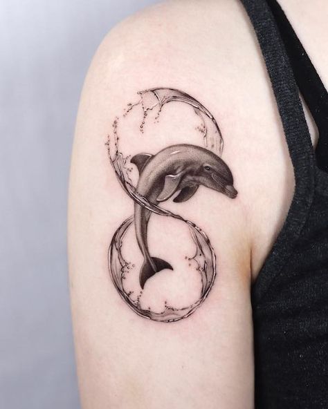 Dolphins and infinity Dolphin Tattoo Design, Dolphin Tattoo Meaning, Ladybird Tattoo, Dolphin Tattoos, Zebra Tattoos, Dolphin Tattoo, Hawk Tattoo, Seahorse Tattoo, Dolphins Tattoo