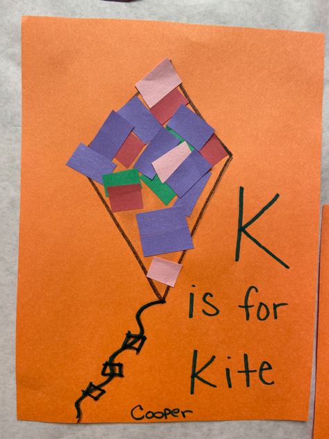 Kites Craft Preschool, Letter K Crafts For Preschoolers Kite, The Letter K Preschool, K Preschool Crafts, K Is For Kite Craft, Letter K Toddler Crafts, Letter K Arts And Crafts For Preschool, Letter K Art Preschool, Kite Crafts For Toddlers