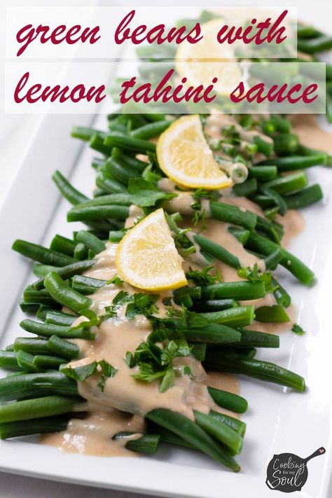 Green Beans with Tahini Dressing! A very easy and simple side dish that everyone will enjoy #cookingformysoul | cookingformysoul.com Green Beans With Tahini Sauce, Tahini Dishes, Green Beans With Lemon, Green Beans Side, Delicious Green Beans, Lemon Tahini Sauce, Green Beans Side Dish, Easy Green Beans, Tahini Recipe