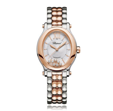 Wristwatch CHOPARD Happy Sport steel/red gold, bracelet steel/rose gold, silver dial with röm./Index, automatic Cal. 09.01-C, sapphire-crystal, 3 atm, 7 diamonds, total: 0.19 ct. Ref.:278602-6002 Gold Diamond Watch, Chopard Watch, Gold Diamond Watches, Dancing Diamond, Swiss Luxury Watches, Swiss Luxury, Art Watch, Bridal Accessories Jewelry, Rose Gold Watches